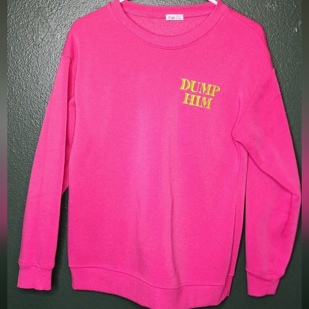 Rue21 Vibrant Pink Top with Bold Yellow Text